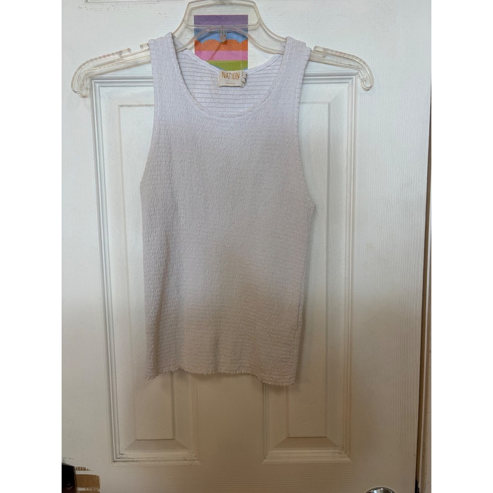 Nation LTD White Smocked Tank Top Womens Small Sleeveless Scoop Neck Stretch